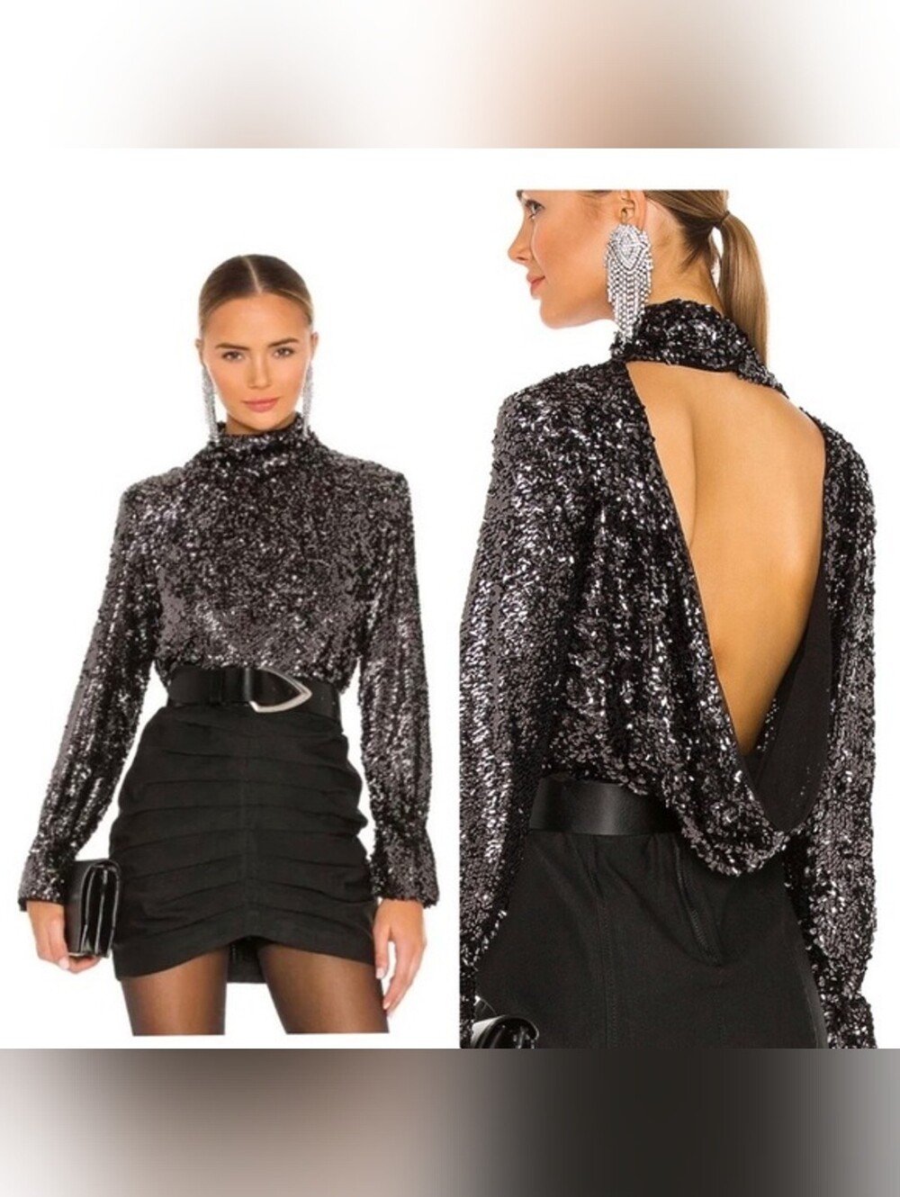 Free People Moonstruck Sequin Open Back Top